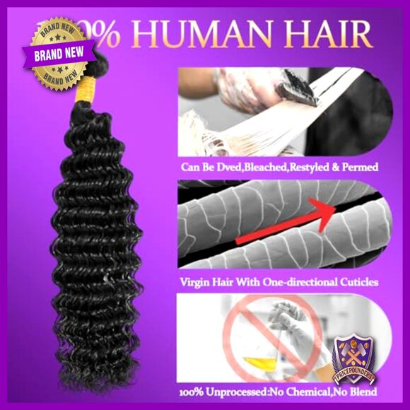 100% Human Hair Extensions 3 Bundles Deep Wave 20-24 Inch Quick Weave main image 4
